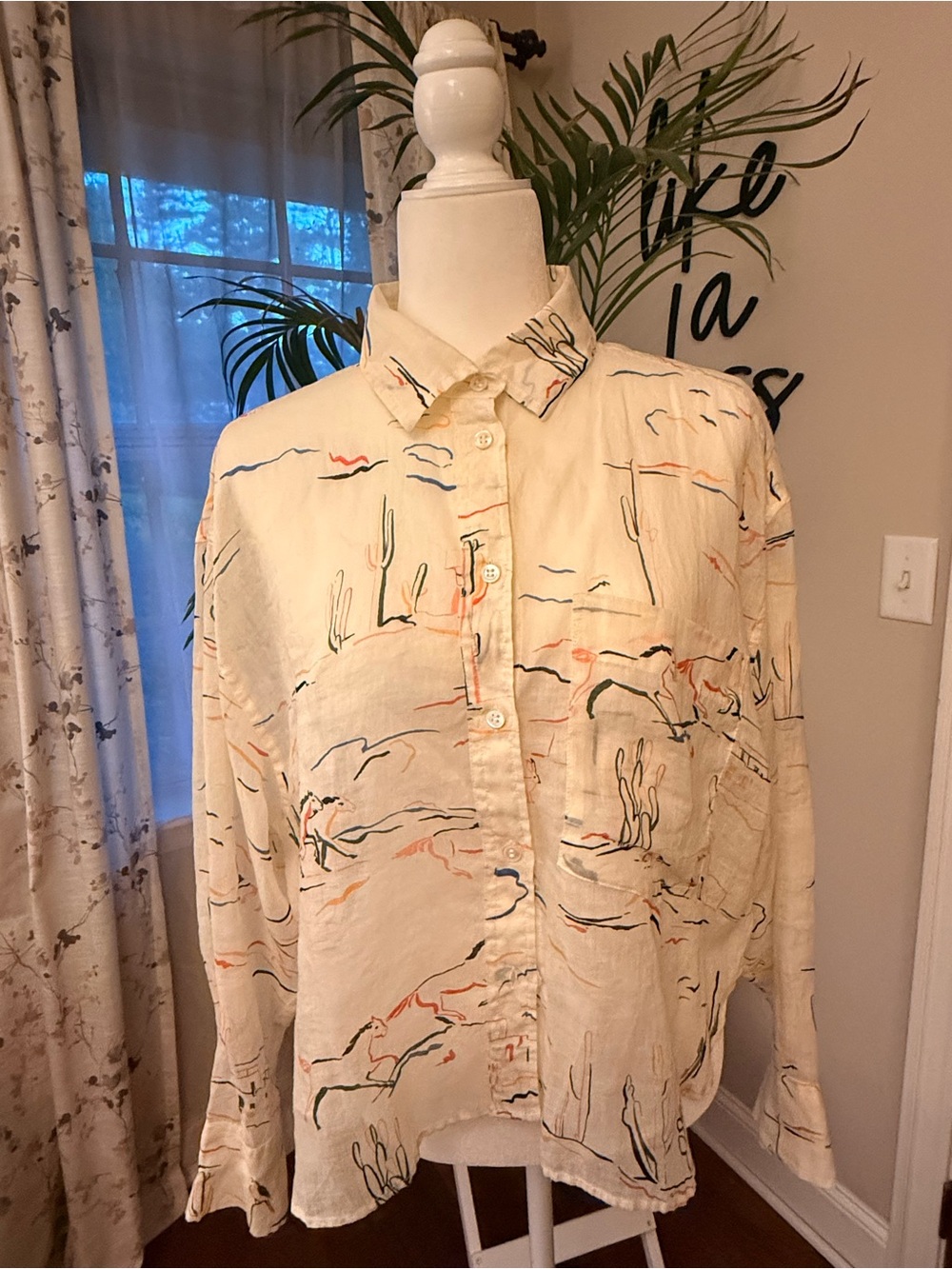 Banana Republic Cream Desert-Print Button-Up Shirt